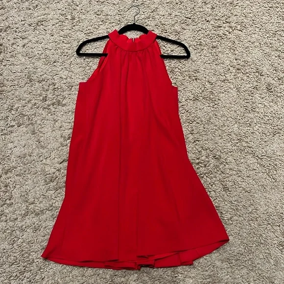Badgley Mischka Mock-neck Crepe Swing Dress Size 4 Red
